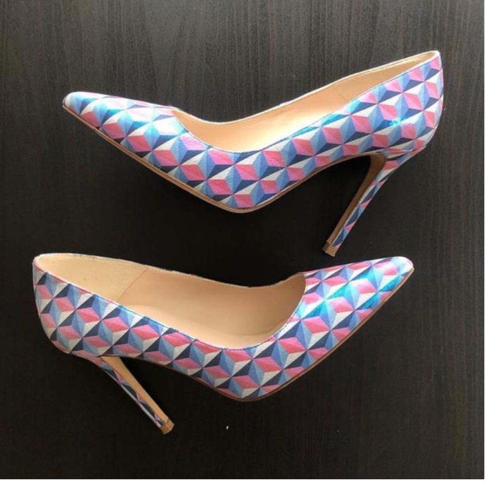 Blue Fern Pink Geometric Classic Pumps 37.5 (US 7)